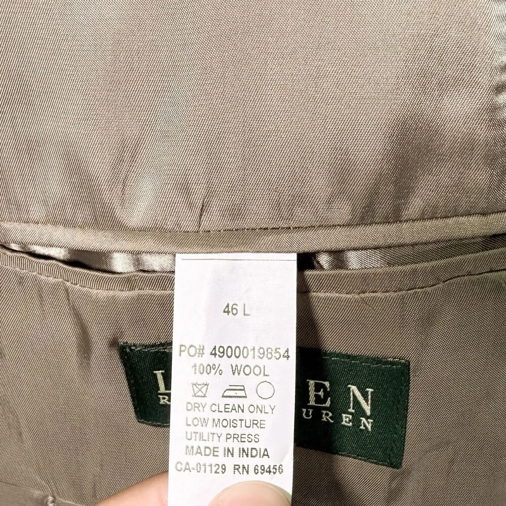 Lauren Ralph Lauren Mens 46L Wool Blazer Brown Glen Plaid Check Sport Coat 2 Btn